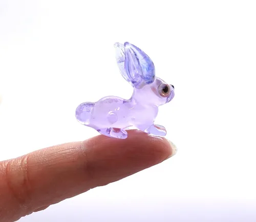 Vista 12 de Micro figuras de conejo de vidrio soplado a mano, animales, regalo coleccionable para decoración del hogar (negro rosa)