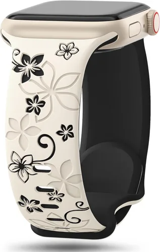 Vista 12 de Bandas con grabado floral compatibles con Apple Watch de 41mm 40mm 44mm 45mm 42mm 38mm 46mm 49mm para mujeres, correa deportiva de silicona suave