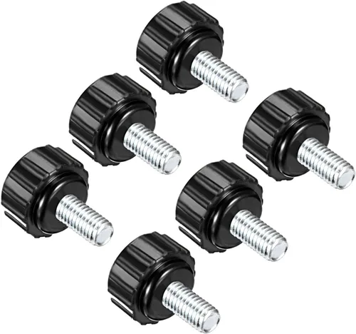Vista 18 de Perillas de sujeción moleteadas, rosca macho M4 x 0.394 in, cabeza de 0.630 in, pomos de plástico termoestable para tornillo de pulgar negro