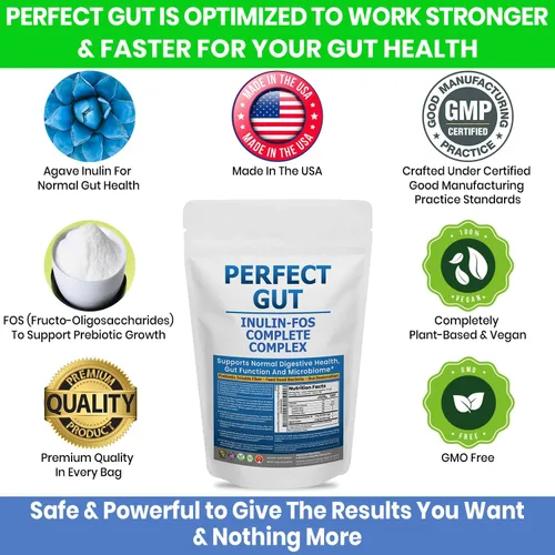 Vista 2 de Perfect Gut: Polvo de inulina FOS para la salud intestinal. Inulina prebiótica. Fibra de agave prebiótica única 95% FOS