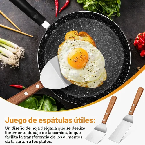 Vista 2 de Juego pequeño de espátulas de metal, mini espátulas de madera para uso en la cocina, pequeña espátula sólida de parrilla de acero inoxidable