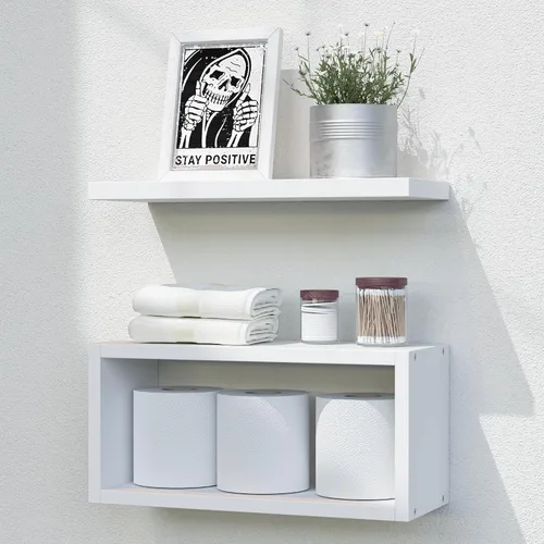 Vista 7 de RICHER HOUSE Estantes flotantes para baño, estantes flotantes negros para pared, estantes de baño sobre el inodoro, estantes colgantes montados