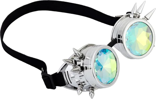 Vista 45 de Gafas de caleidoscopio retro con pinchos, gafas de cristal arcoíris steampunk estilo soldadura, gafas de cosplay punk