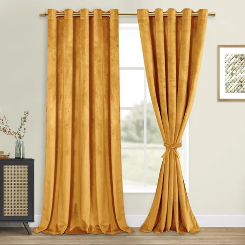 Vista 65 de DWCN - Juego de 2 paneles de cortina de terciopelo con ojales negros, tratamiento de ventanas con aislamiento térmico, apilables, decoración moderna
