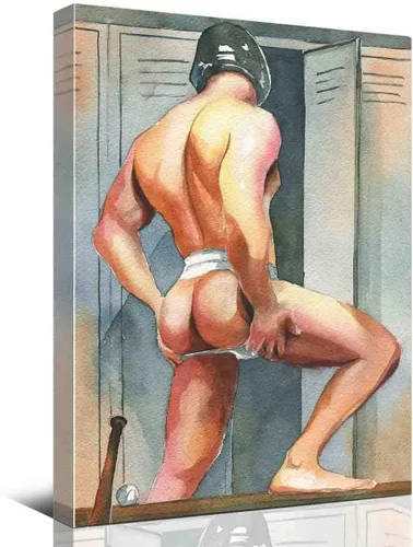 Vista 13 de DAVUD Decoración artística para hombre, pintura de acuarela, hombre gay y baño gay, arte de pared para el hogar, bar, decoración de pared, arte