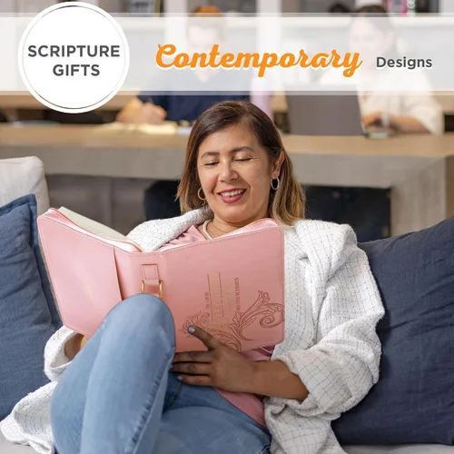 Vista 10 de Christian Art Gifts Funda de piel sintética para mujer, diseño floral rosa y dorado para mujer: Todo a través de Cristo - Fil. 4:13 Escritura