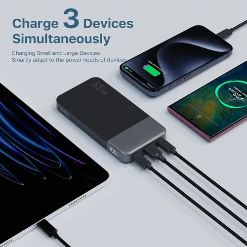 Vista 4 de NOBIS Cargador portátil, cargador de batería de 10000 mAh de carga rápida, paquete de baterías con cable C a C, banco de baterías con pantalla Negro