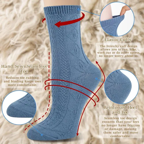 Vista 2 de Justay 6 pares de calcetines de punto suave para mujer, calcetines cómodos de algodón para mujer, regalos