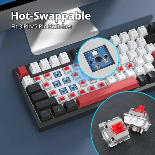Vista 2 de Guffercty kred Teclado mecánico 75% con perilla, junta con cable TKL para juegos, 75% intercambiable en caliente, programable para Windows portátil