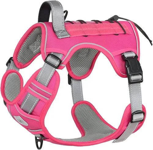 Vista 5 de Arnés táctico para perro sin tirones, arnés militar reflectante para perro, chaleco táctico para perro con asa molle y resistente, clip de correa