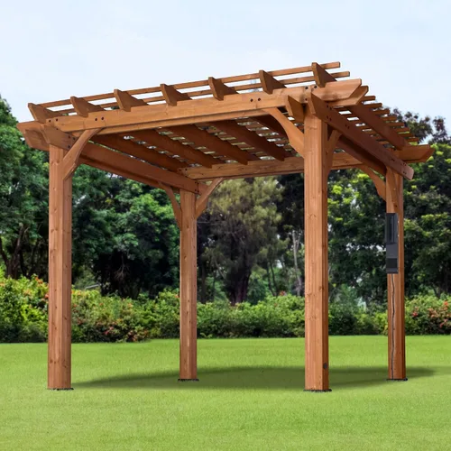 Vista 6 de Backyard Discovery Beaumont - Kit de pérgola tradicional de madera de cedro de 10' x 10' con techo de celosía, durabilidad para todas