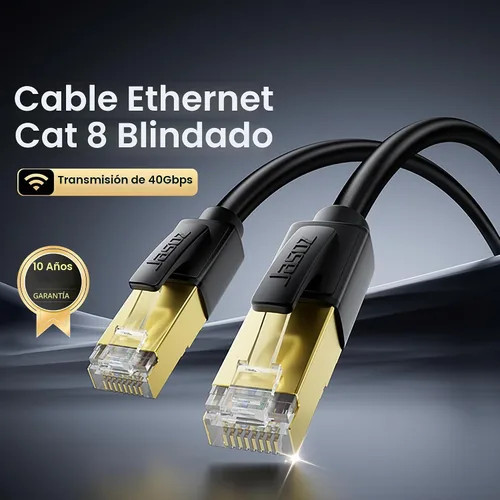 Vista 3 de Cable Ethernet Cat 8, 2 paquetes de cable de red de alta velocidad de 40 Gbps 2000 Mhz RJ45 blindado para interiores, cables LAN resistentes