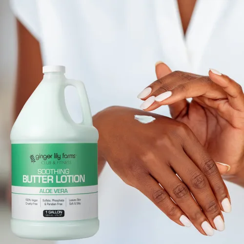 Vista 7 de Ginger Lily Farms Club & Fitness Loción de mantequilla calmante para piel seca, 100% vegana y libre de crueldad, aroma a aloe vera, repuesto de 1