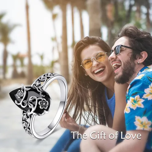 Vista 6 de YFN Anillo de turmalina negra de plata de ley, anillos de cristal negro, joyería curativa, protección espiritual, regalos para mujeres y niñas