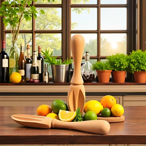 Vista 2 de Exprimidor de cítricos de madera – Escariador manual portátil de limón/naranja Herramienta exprimidora de frutas para el hogar, cafetería y bar