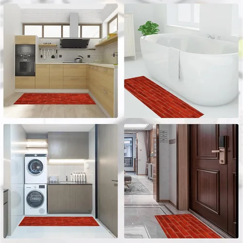 Vista 7 de Deep Red Kitchen Rugs, Farmhouse-Style Brick Wall Non Skid Washable Comfort Mats for Floor, Anti Fatigue Kitchen Cushioned Runner Rug Retro