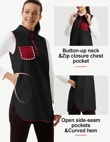 Vista 3 de JACK SMITH Vestido de forro polar sin mangas para mujer, vestido de invierno con botones y bolsillos