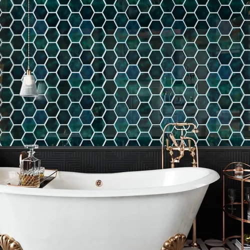 Vista 5 de CRE8TIVE 4 hojas de azulejos para despegar y pegar en muro para cocina, azulejos hexagonales de 12 x 12 pulgadas, color verde esmeralda