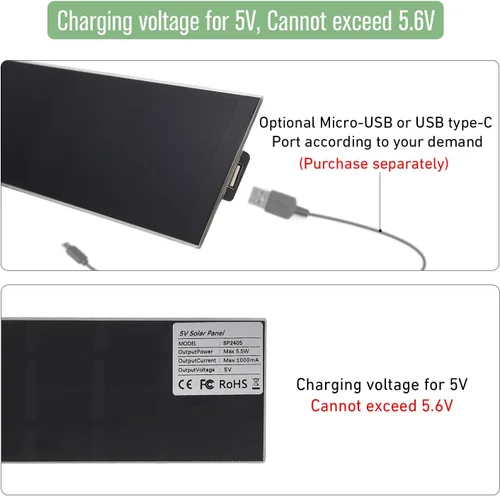 Vista 6 de Panel de carga solar para persianas con interfaz USB 2.0, 5V 5W para persianas enrollables motorizadas solo para uso en interiores, compatible