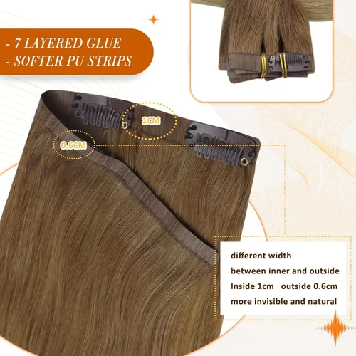 Vista 4 de Full Shine Extensiones de cabello humano con clip de 12 pulgadas, extensiones de cabello con clip de castaño claro a rubio, extensiones de cabello
