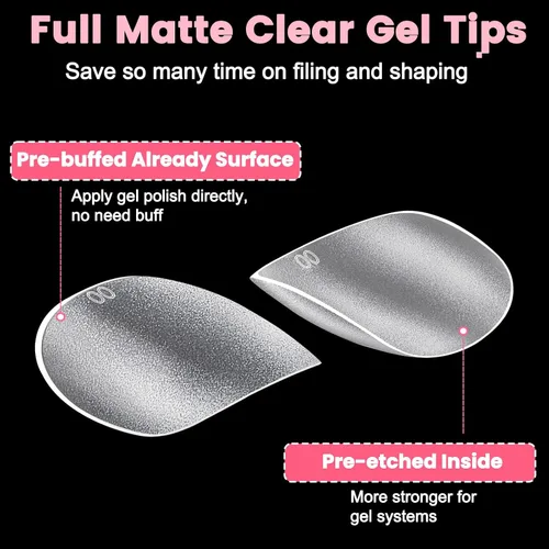 Vista 3 de Puntas de Uñas de Gel Redondas Extra Extra Cortas, SINOKAME Uñas Postizas a Presión Extra Cortas Transparentes Redondas, Mate Completo Sin Lima Uñas