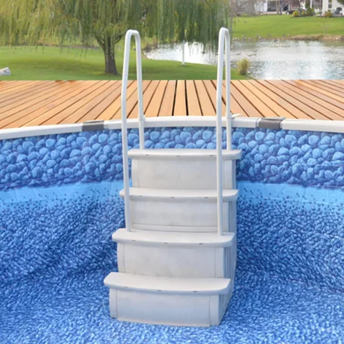Vista 3 de Main Access Escalones de fácil entrada con pasamanos dobles para piscinas sobre el suelo de 48 a 54 pulgadas con plataforma/plataforma, color gris