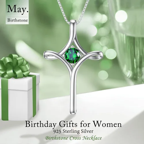Vista 4 de TOUPOP Collar de cruz para mujer, plata de ley 925, collar de cruz de piedra natal, joyería de fe fina, regalo de cumpleaños, aniversario, Navidad
