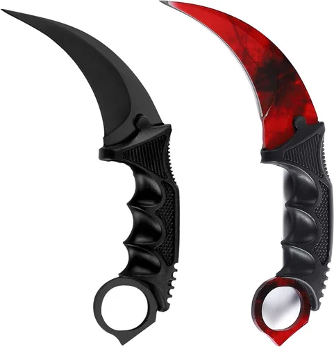 Vista 13 de Karambit - Cuchillo táctico de hoja fija, 2 piezas de acero inoxidable para exteriores, cuchillo de caza con funda y cable, adecuado