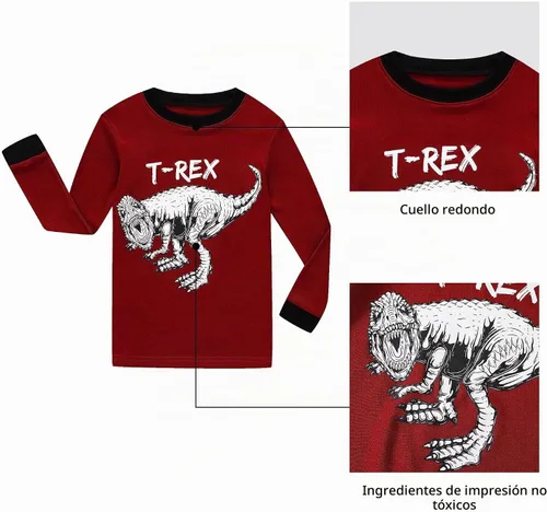 Vista 3 de KikizYe - Conjunto de pijamas para niños y niñas pequeños y grandes, ropa de dormir de 100% algodón 33/4 piezas/dinosaurio