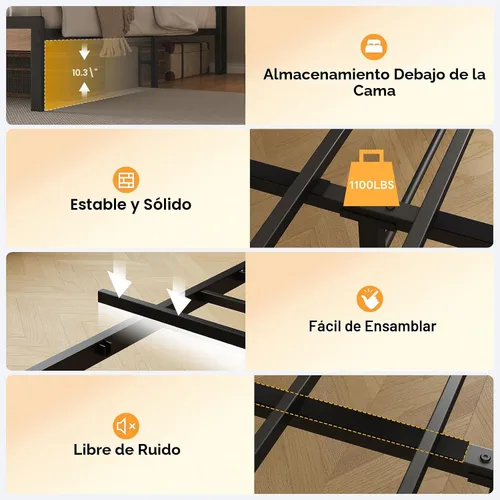 Vista 8 de LIKIMIO - Base de cama Queen con cabecero, luces LED y estación de carga Gris carbón