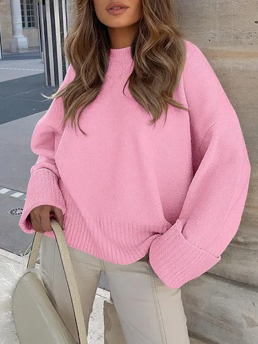 Vista 26 de LOGENE Suéter de gran tamaño para mujer, cuello redondo, manga larga, suave, mullido, suéter de punto 2025 para otoño e invierno