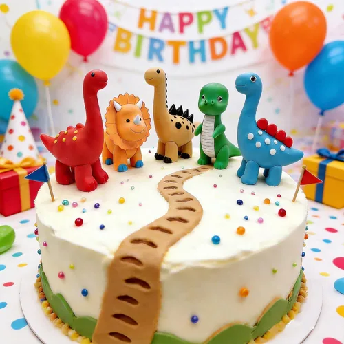 Vista 4 de Decoración para tartas de dinosaurio de arcilla, decoraciones de cumpleaños