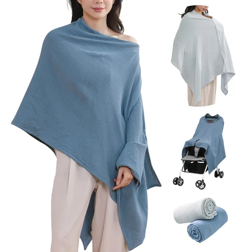 Vista 9 de TADO MUSLIN Paquete de 2 fundas de muselina para lactancia materna, 100% algodón orgánico, para mamá, delantal de lactancia de privacidad, suave
