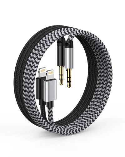 Vista 8 de Cable auxiliar para iPhone, cable de audio Lightning de 3.5mm con espiral, cable auxiliar macho certificado MFi de Apple para iPhone 14 Pro Max 13