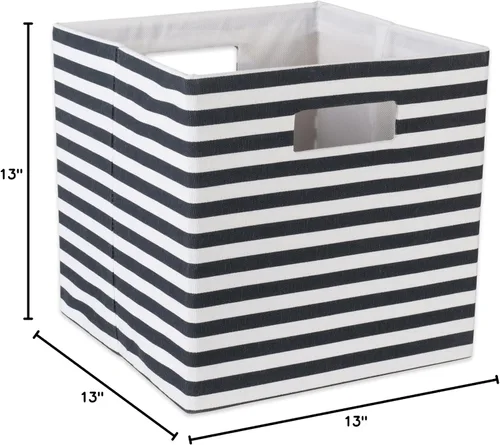 Vista 10 de DII Cubo de almacenamiento plegable de poliéster, a rayas, negro, grande