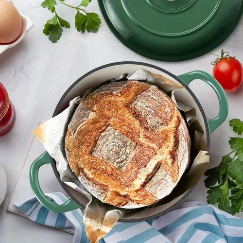 Vista 6 de TeamFar Horno holandés de hierro fundido esmaltado, olla pequeña de 3 cuartos de galón con tapa, olla de hierro fundido resistente para hornear pan