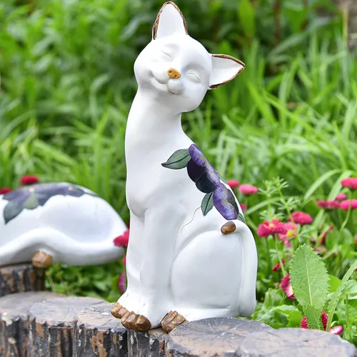 Vista 8 de Sungmor Encantadora estatua de jardín de gato sentado – Decoración para interiores y exteriores paisajismo estatua de gato – Soporte para plantas