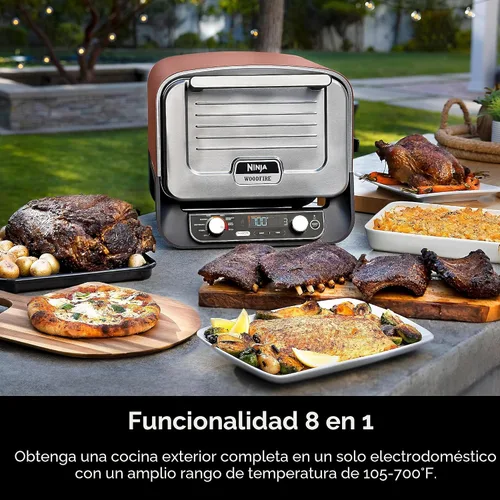 Vista 2 de Horno de pizza de leña al aire libre Ninja, asador eléctrico portátil 8 en 1, calienta hasta 700°F, 5 configuraciones de pizza artesanal, caja