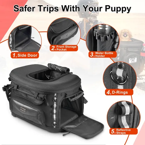 Vista 4 de Goldfire Transportador de motocicleta para perros y gatos, transportador portátil de mascotas para Street Glide Road King con portaequipajes o barra