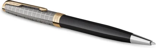 Vista 4 de PARKER Sonnet - Bolígrafo de metal de alta calidad y acabado negro brillante con borde dorado, punta media con recarga de tinta negra, caja de regalo