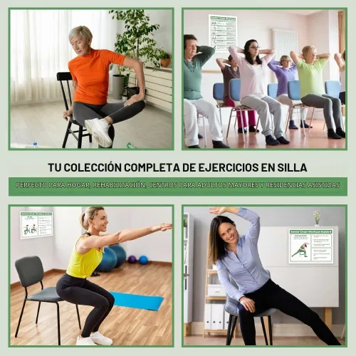Vista 2 de Póster de Entrenamiento en Silla para Ejercicios de Personas Mayores, Tabla de Estiramiento y Ejercicios Suaves en Asiento de 30 Días