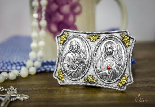 Vista 3 de Venerare Placa de escritorio Sagrado Corazón de Jesús y Corazón Inmaculado de María