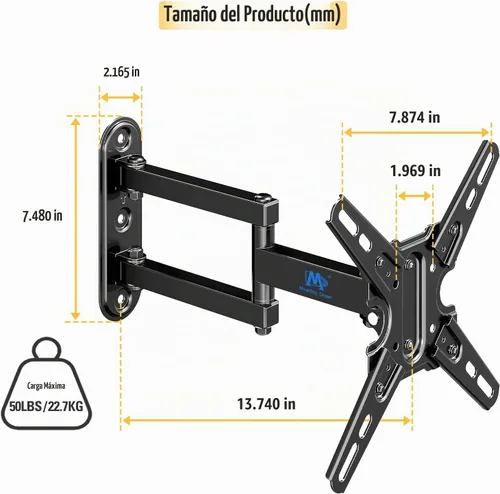 Vista 9 de Mounting Dream Soporte giratorio e inclinable para TV con certificación UL para la mayoría de televisores de 13 a 42 pulgadas, soporte de pared