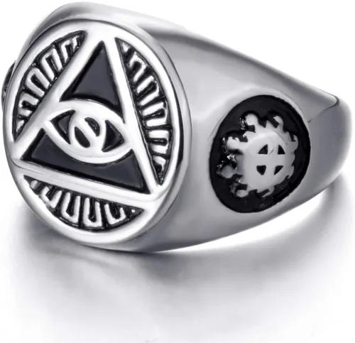 Vista 3 de ELFASIO Men Stainless Steel Rings Illuminati The All-Seeing-Eye PyramidEye Symbol Ring Size 7-15