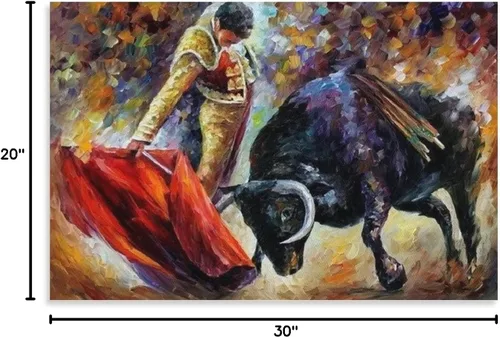 Vista 9 de Pintura artística de pared taurina española, decoración del hogar, pintura al óleo sobre lienzo, estética, decoración de pared para oficina en casa