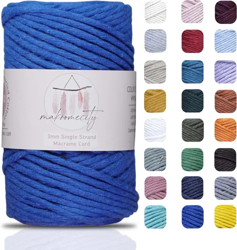 Vista 112 de Makromecity, Cordón de macramé de un solo hilo de 3 mm x 100 yardas (300 pies) de 3 mm de cordón de algodón azul bebé para arte y manualidades