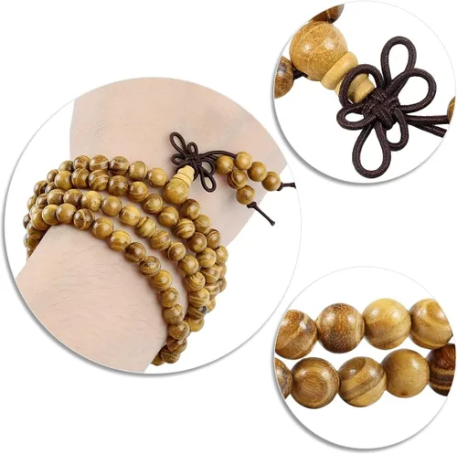 Vista 5 de TUMBEELLUWA Pulsera de 0.236 in con 108 cuentas de madera de oración de Mala para unisex, budista tibetano, meditación, rosario, estilo envolvente