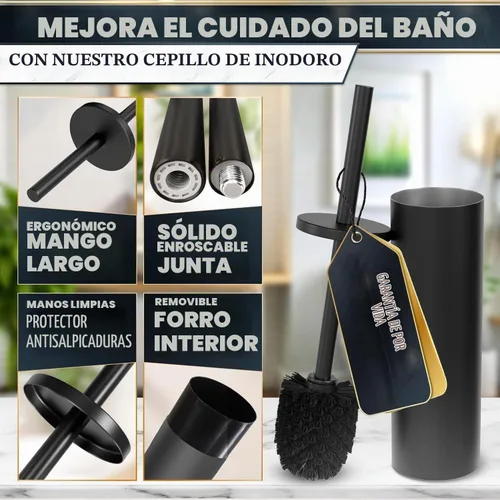 Vista 4 de Juego de escobilla y soporte de inodoro negro, independiente, protección
