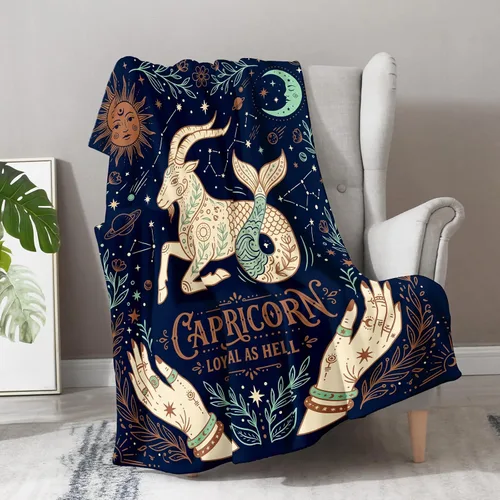 Vista 4 de Aimego Capricornio - Manta de franela de astrología celestial del zodiaco, regalo de cumpleaños para mujeres y hombres, manta bohemia suave y ligera