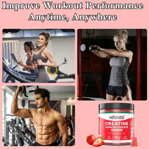 Vista 7 de 140 gomitas de monohidrato de creatina, 5000 mg de monohidrato de creatina sin azúcar para mujeres y hombres con L-taurina, vitamina B12 para fuerza